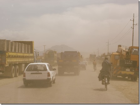 Dusty Jalalabad road east -- typical driving conditions